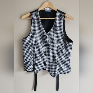 Black/White Gingham and Floral Vest Size S